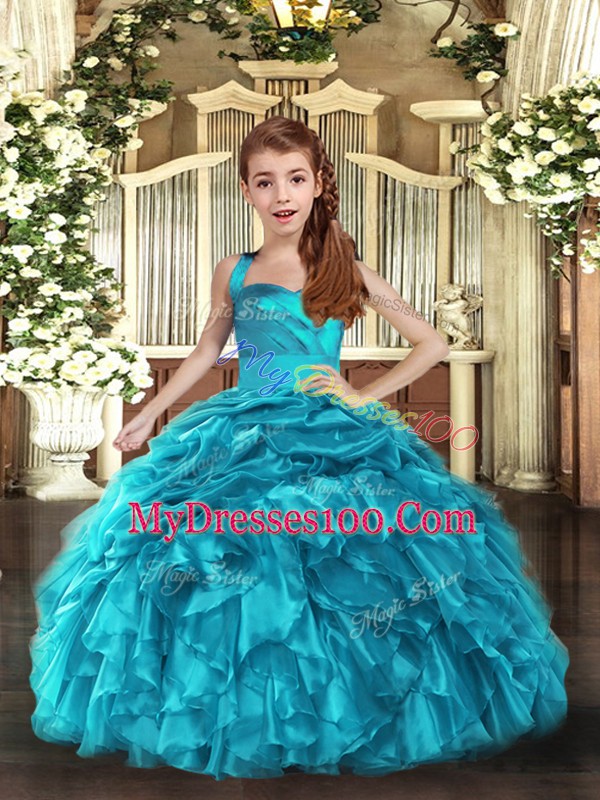 Top Selling Sleeveless Ruffles and Ruching Lace Up Little Girls Pageant Dress