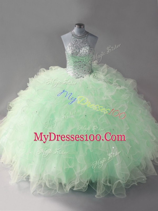 Luxurious Sleeveless Lace Up Floor Length Beading and Ruffles 15th Birthday Dress