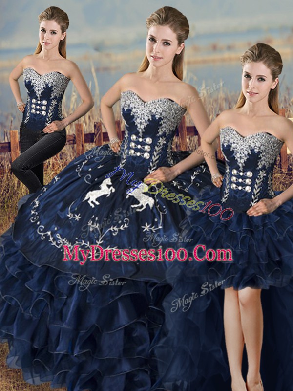 Fashion Sleeveless Embroidery and Ruffles Lace Up 15 Quinceanera Dress