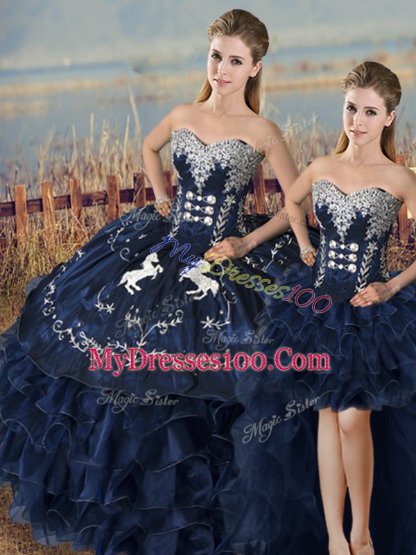 Fashion Sleeveless Embroidery and Ruffles Lace Up 15 Quinceanera Dress
