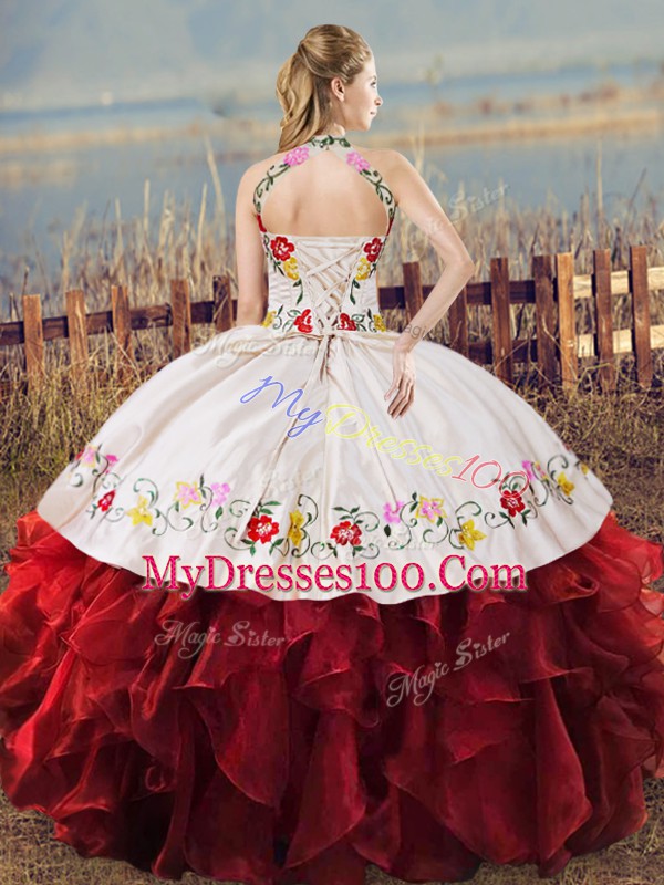 Lovely Sleeveless Lace Up Floor Length Embroidery and Ruffles Sweet 16 Dresses