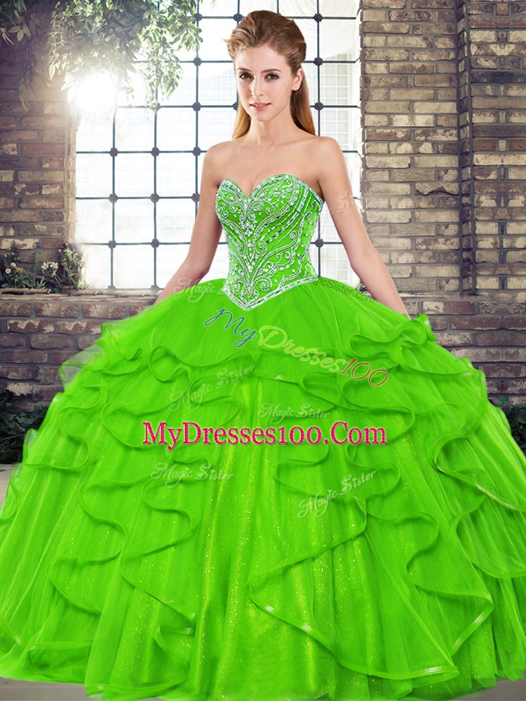 Cute Sweetheart Sleeveless Sweet 16 Dresses Floor Length Beading and Ruffles Tulle