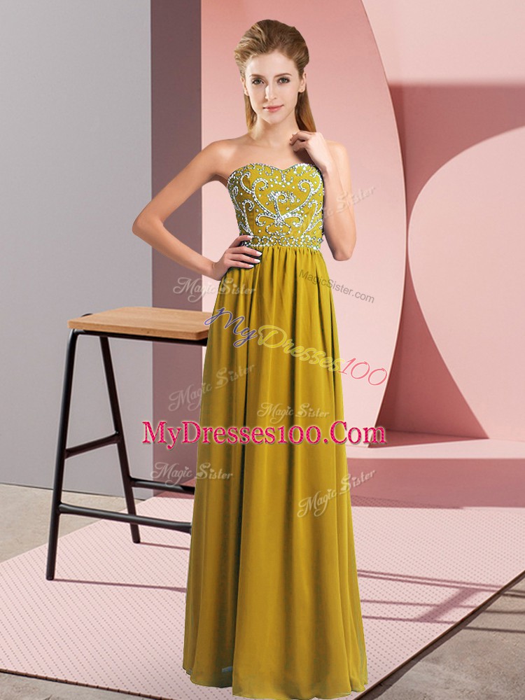 Elegant Brown Evening Dress Prom and Party with Beading Sweetheart Sleeveless Lace Up