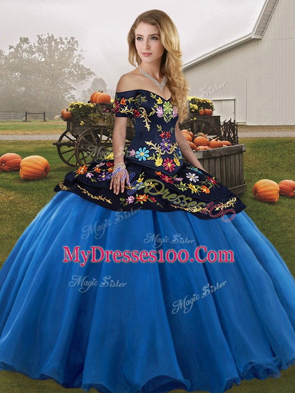 Floor Length Ball Gowns Sleeveless Blue And Black Ball Gown Prom Dress Lace Up