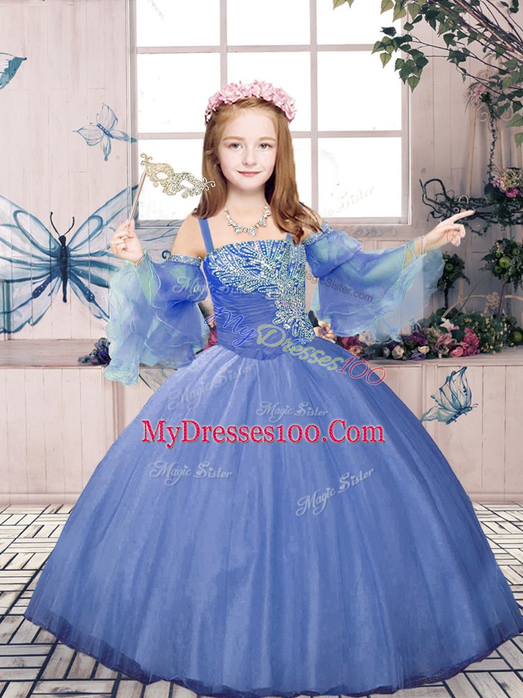 Dramatic Floor Length Purple Pageant Dresses Straps Sleeveless Lace Up
