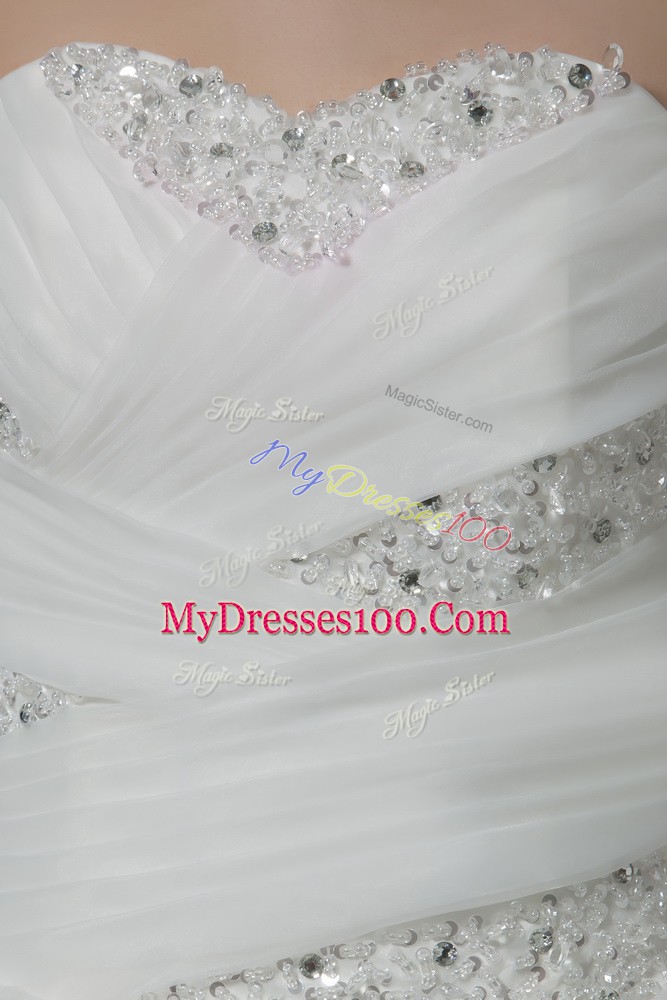 Custom Fit White Sleeveless Tulle Court Train Lace Up Wedding Gowns for Wedding Party