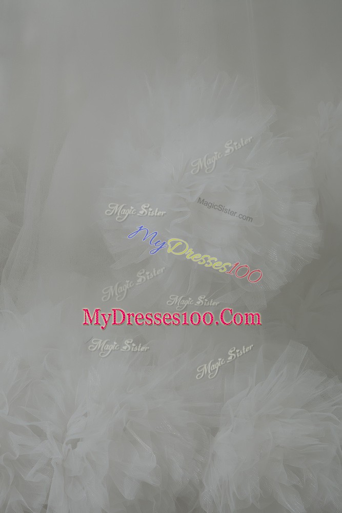 Custom Fit White Sleeveless Tulle Court Train Lace Up Wedding Gowns for Wedding Party
