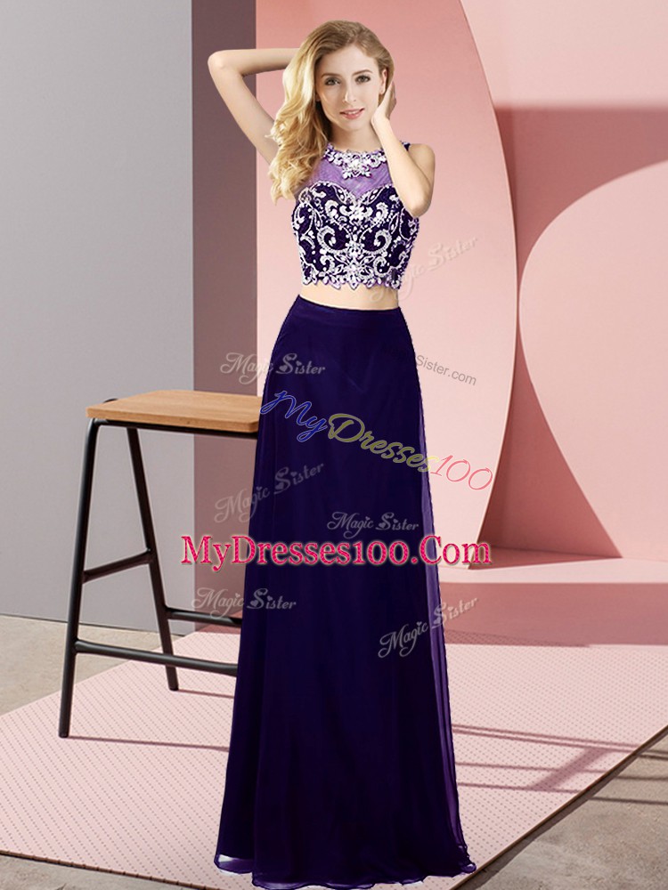 Extravagant Scoop Sleeveless Chiffon Prom Gown Beading Backless