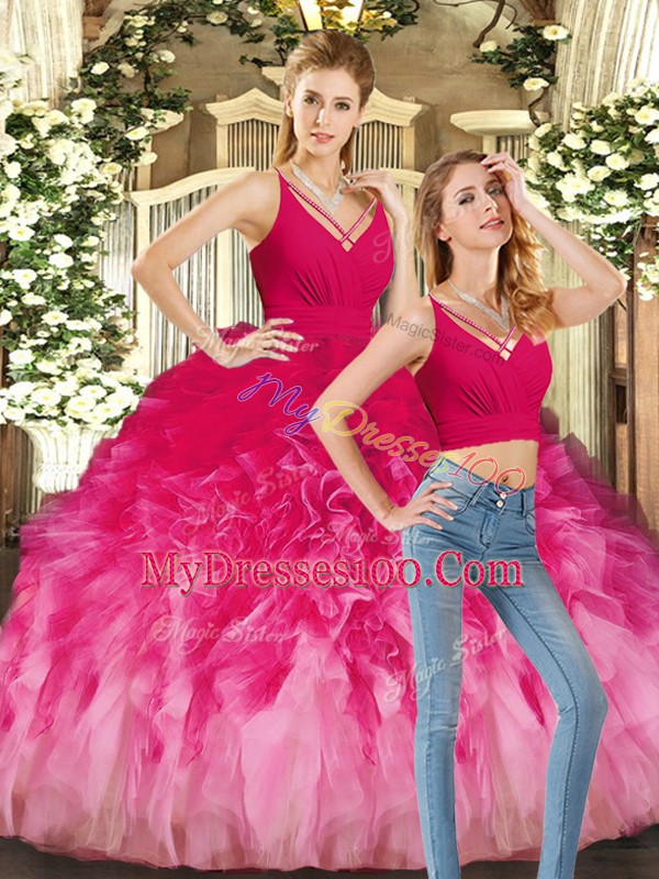 Floor Length Two Pieces Sleeveless Multi-color Vestidos de Quinceanera Backless