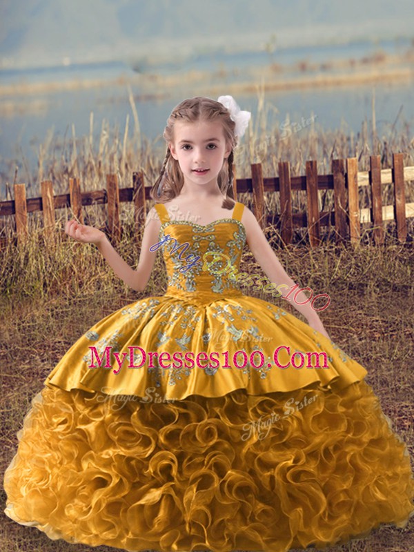 Elegant Brown Lace Up Child Pageant Dress Embroidery Sleeveless Sweep Train