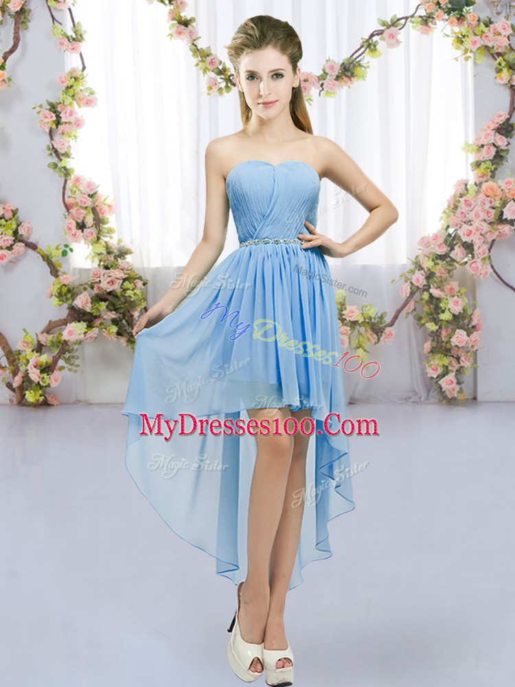 Blue Lace Up Sweetheart Beading Bridesmaid Dresses Chiffon Sleeveless