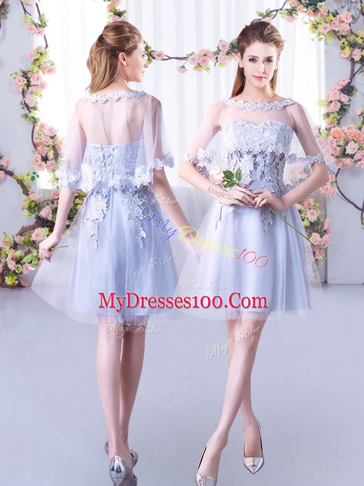 Grey Sweetheart Lace Up Lace Dama Dress for Quinceanera Sleeveless