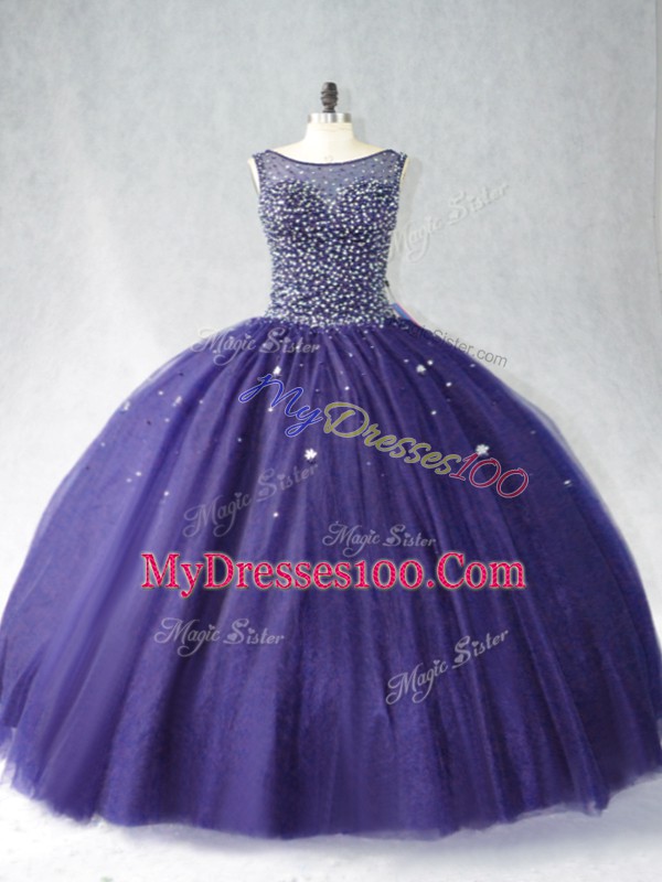 Exquisite Purple Sleeveless Tulle Zipper Sweet 16 Dresses for Sweet 16 and Quinceanera