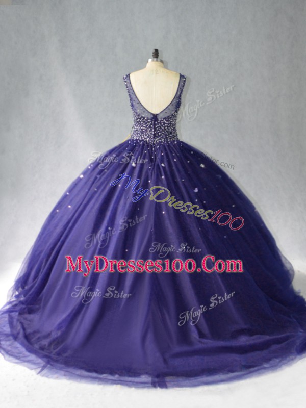 Exquisite Purple Sleeveless Tulle Zipper Sweet 16 Dresses for Sweet 16 and Quinceanera