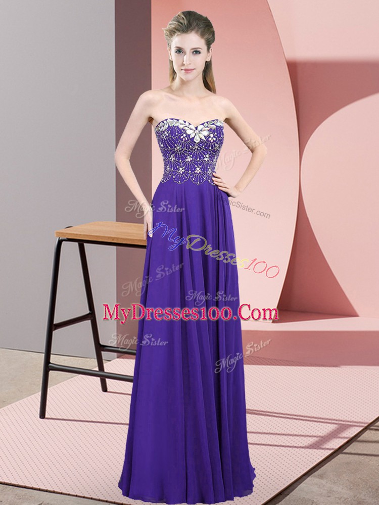 Floor Length Purple Homecoming Dress Sweetheart Sleeveless Zipper