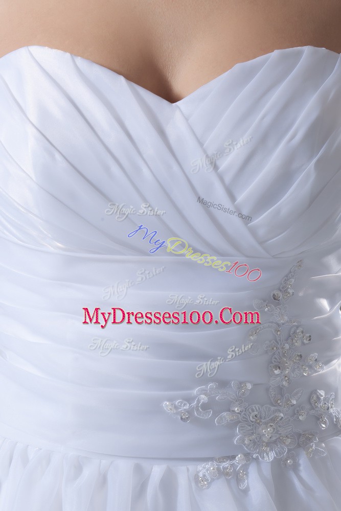 Sleeveless Tulle Brush Train Lace Up Wedding Gowns in White with Beading and Lace
