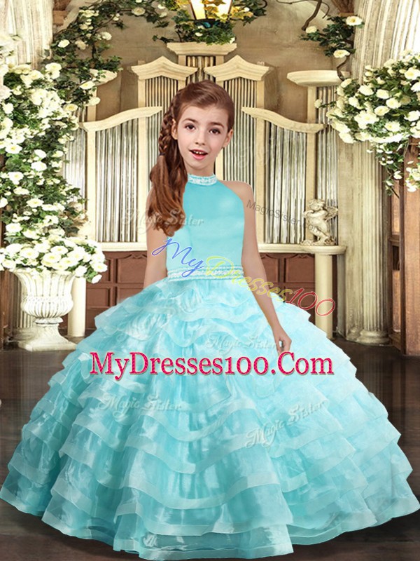 Beautiful Sleeveless Beading and Ruffled Layers Backless Pageant Dress