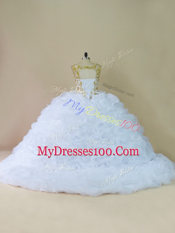 White Sleeveless Beading and Pick Ups Lace Up Sweet 16 Dresses