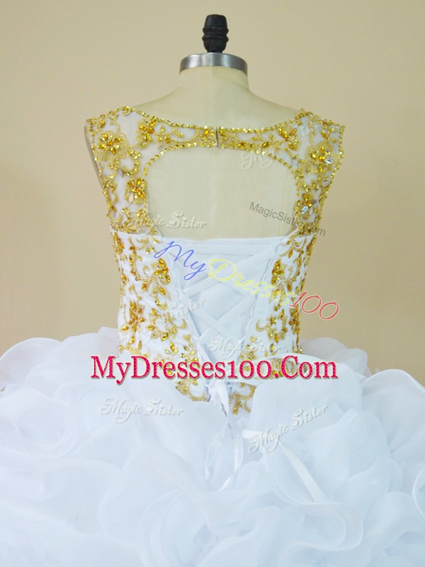 White Sleeveless Beading and Pick Ups Lace Up Sweet 16 Dresses