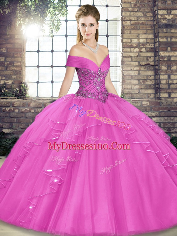 Lilac Lace Up 15th Birthday Dress Beading and Ruffles Sleeveless Floor Length