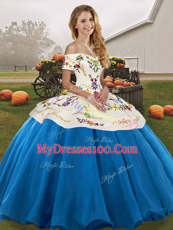 Off The Shoulder Sleeveless Tulle 15th Birthday Dress Embroidery Lace Up