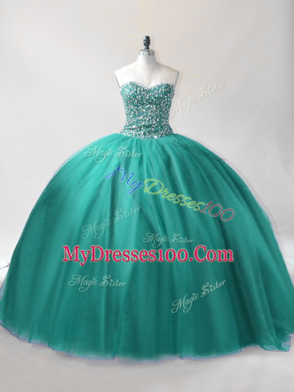 Amazing Sweetheart Sleeveless Lace Up 15th Birthday Dress Turquoise Tulle