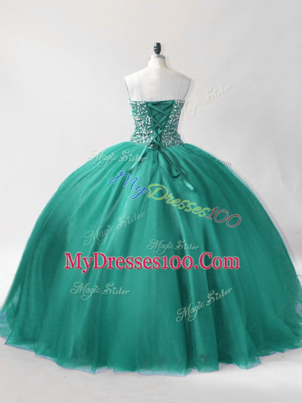 Amazing Sweetheart Sleeveless Lace Up 15th Birthday Dress Turquoise Tulle