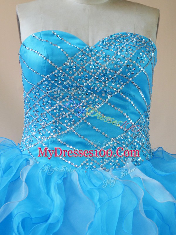 Baby Blue Sleeveless Organza Lace Up Quinceanera Gown for Sweet 16 and Quinceanera