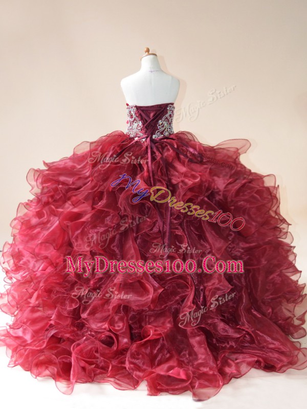 Admirable Organza Sleeveless Pageant Gowns For Girls Brush Train and Beading and Ruffles