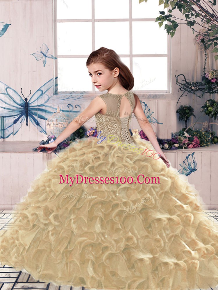 Superior Fuchsia Ball Gowns Beading and Ruffles Pageant Dress Toddler Lace Up Organza Sleeveless Floor Length
