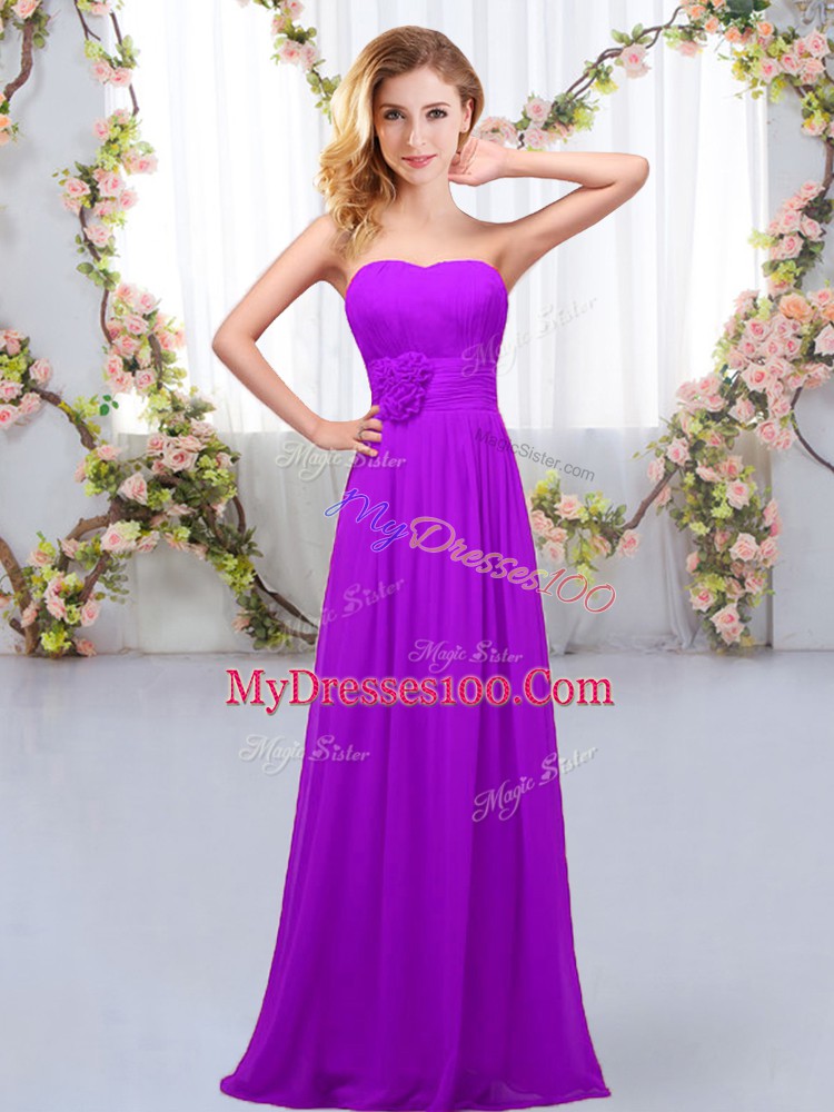 Sweetheart Sleeveless Dama Dress Floor Length Hand Made Flower Purple Chiffon