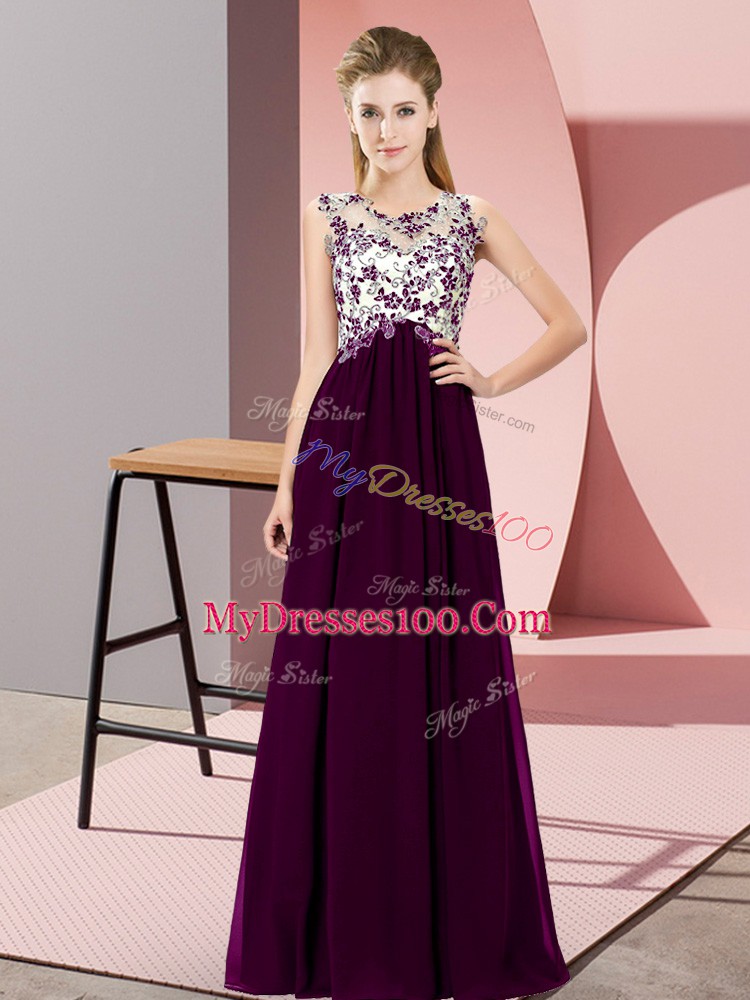 Extravagant Floor Length Empire Sleeveless Dark Purple Dama Dress Zipper