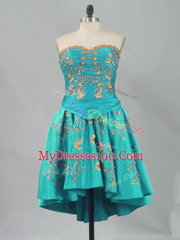 Fancy Turquoise Lace Up Teens Party Dress Sleeveless Mini Length Embroidery