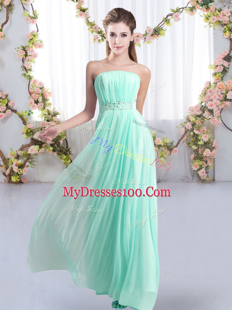 Suitable Aqua Blue Lace Up Strapless Beading Quinceanera Court Dresses Chiffon Sleeveless Sweep Train