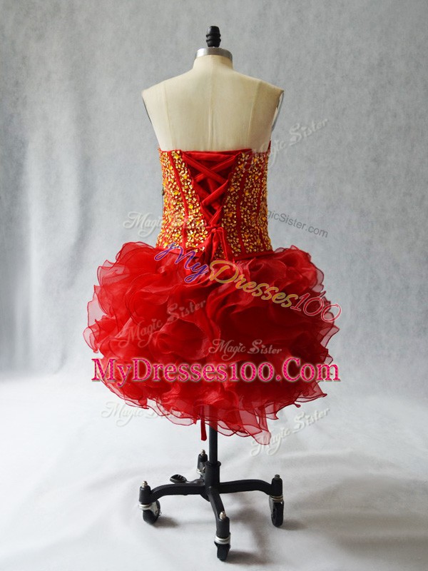 Hot Selling Wine Red Sweetheart Neckline Beading and Ruffles Prom Gown Sleeveless Lace Up