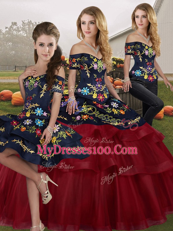 Wine Red Quince Ball Gowns Off The Shoulder Sleeveless Brush Train Lace Up