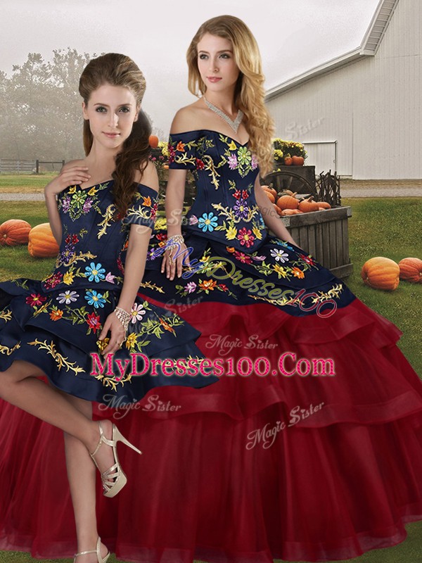 Wine Red Quince Ball Gowns Off The Shoulder Sleeveless Brush Train Lace Up