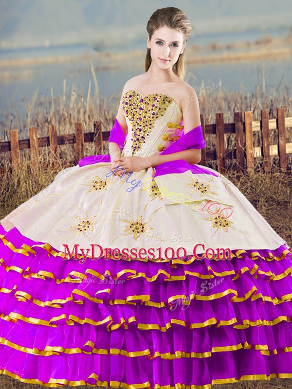 Ball Gowns Quinceanera Dresses Purple Sweetheart Organza Sleeveless Floor Length Lace Up