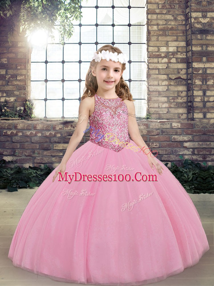 Discount Lilac Lace Up Child Pageant Dress Beading Sleeveless Floor Length