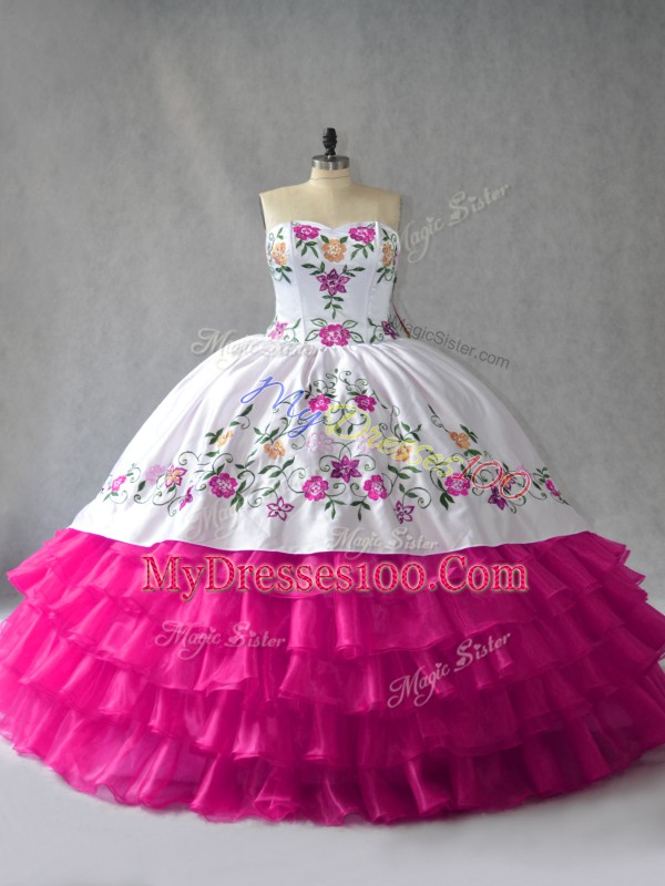 Lovely Sleeveless Embroidery and Ruffled Layers Lace Up 15th Birthday Dress