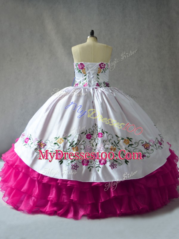 Lovely Sleeveless Embroidery and Ruffled Layers Lace Up 15th Birthday Dress