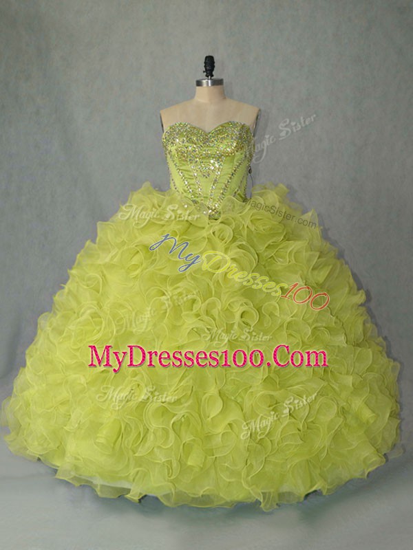 High Class Sleeveless Brush Train Lace Up Beading and Ruffles Vestidos de Quinceanera