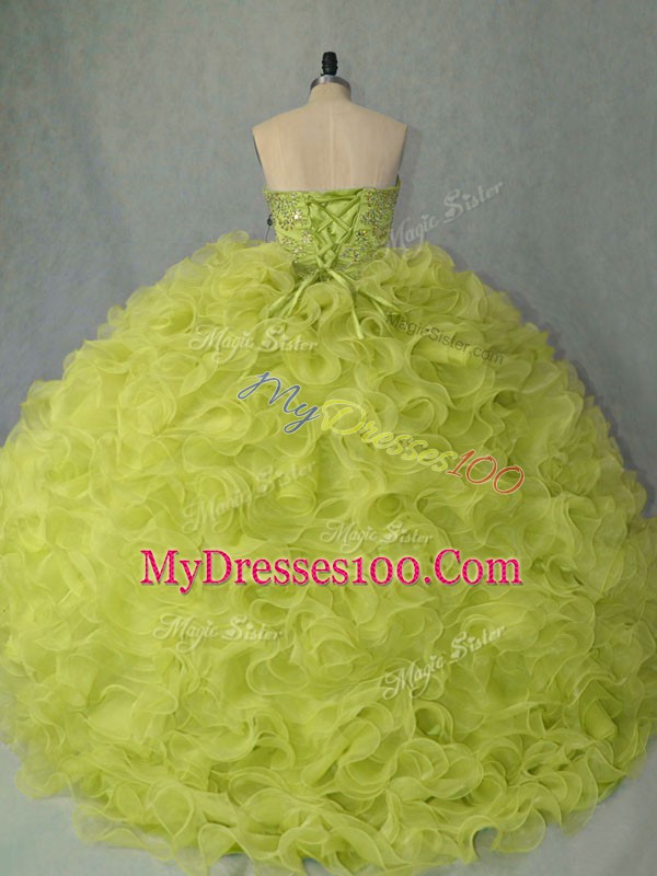 High Class Sleeveless Brush Train Lace Up Beading and Ruffles Vestidos de Quinceanera