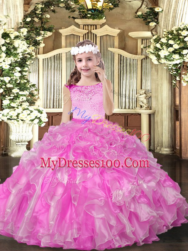 Attractive Ball Gowns Child Pageant Dress Lilac Scoop Organza Sleeveless Floor Length Zipper