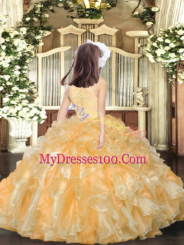 Attractive Ball Gowns Child Pageant Dress Lilac Scoop Organza Sleeveless Floor Length Zipper