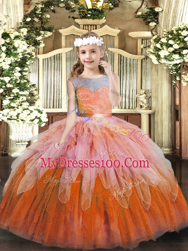 Fancy Floor Length Multi-color Little Girls Pageant Dress Wholesale Scoop Sleeveless Lace Up