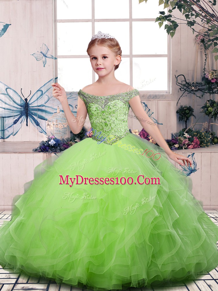 Sleeveless Tulle Lace Up Girls Pageant Dresses for Party and Sweet 16 and Wedding Party