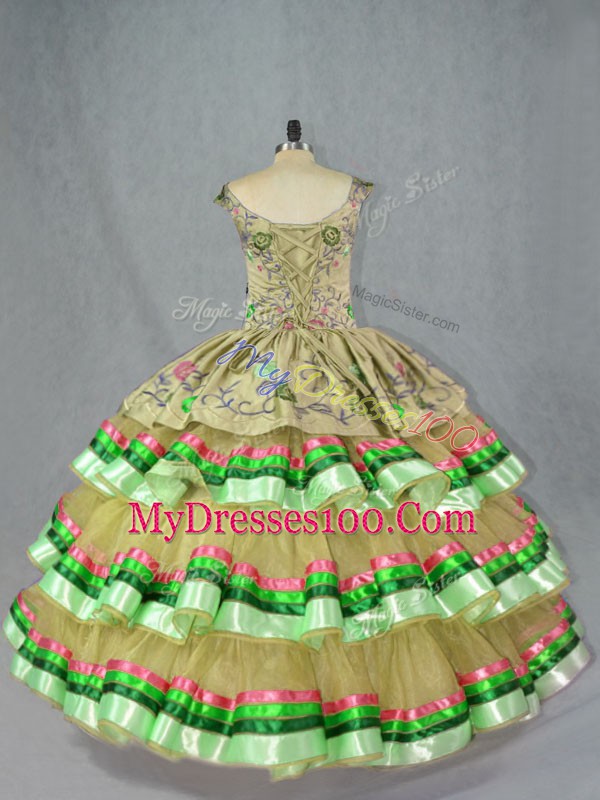 Ball Gowns 15 Quinceanera Dress Olive Green Straps Organza Sleeveless Floor Length Lace Up