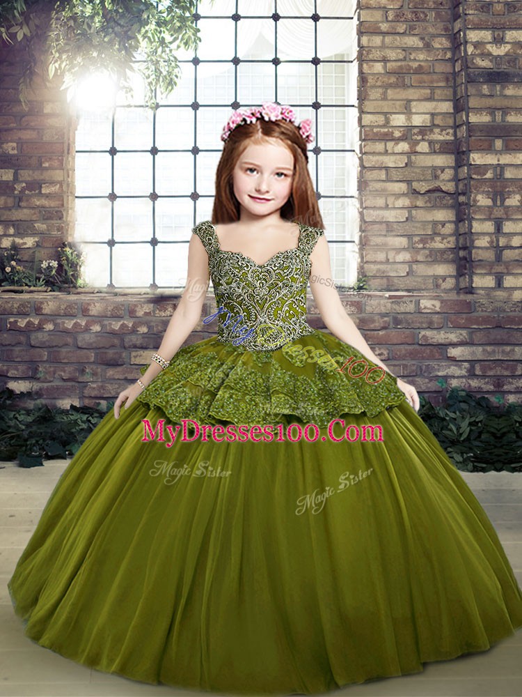 Admirable Sleeveless Lace Up Floor Length Beading Child Pageant Dress