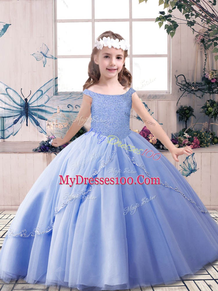 Tulle Sleeveless Floor Length Pageant Gowns and Beading